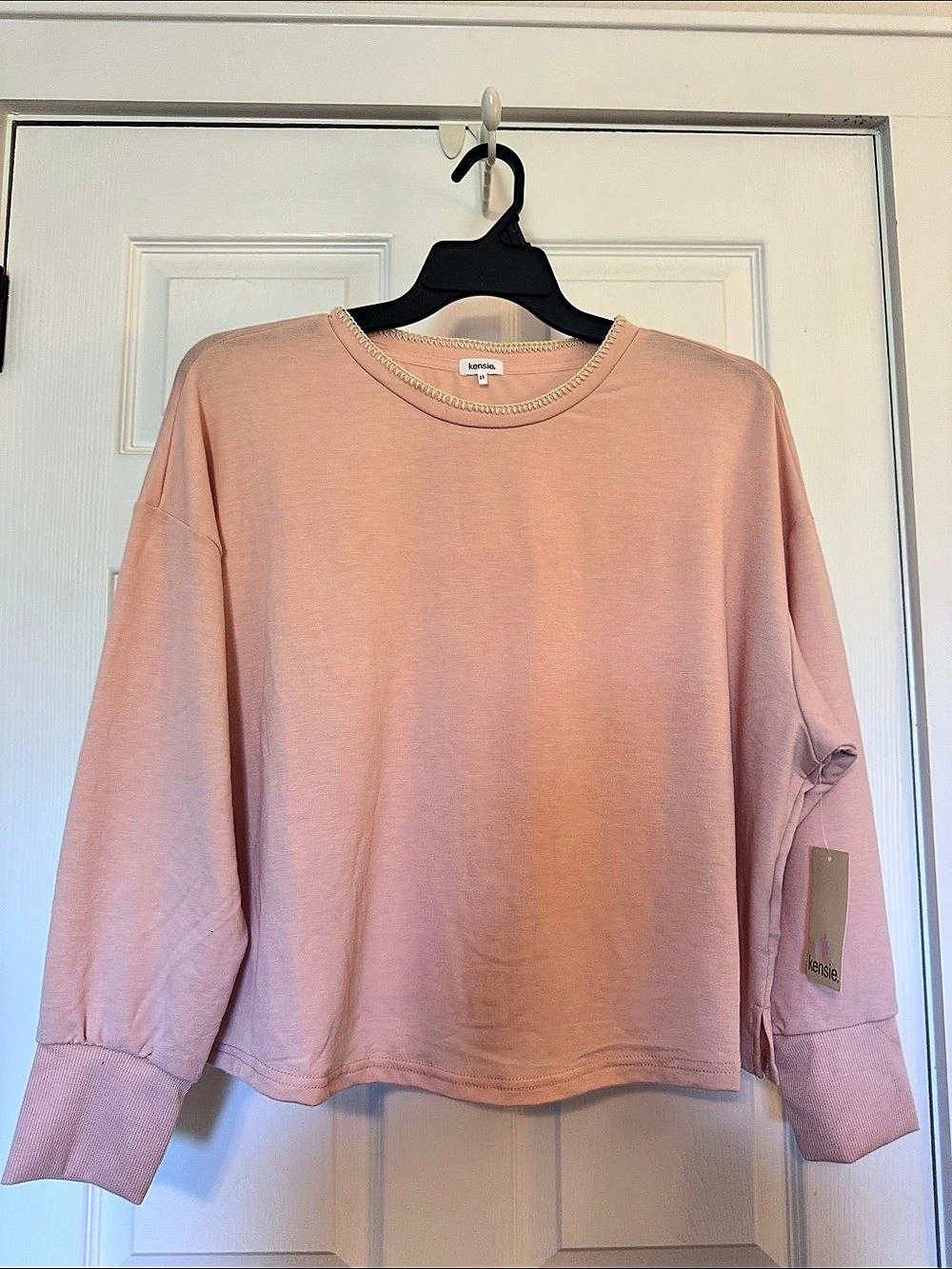 kensie Blanket Stitch Sweatshirt in Pink 2X NWT